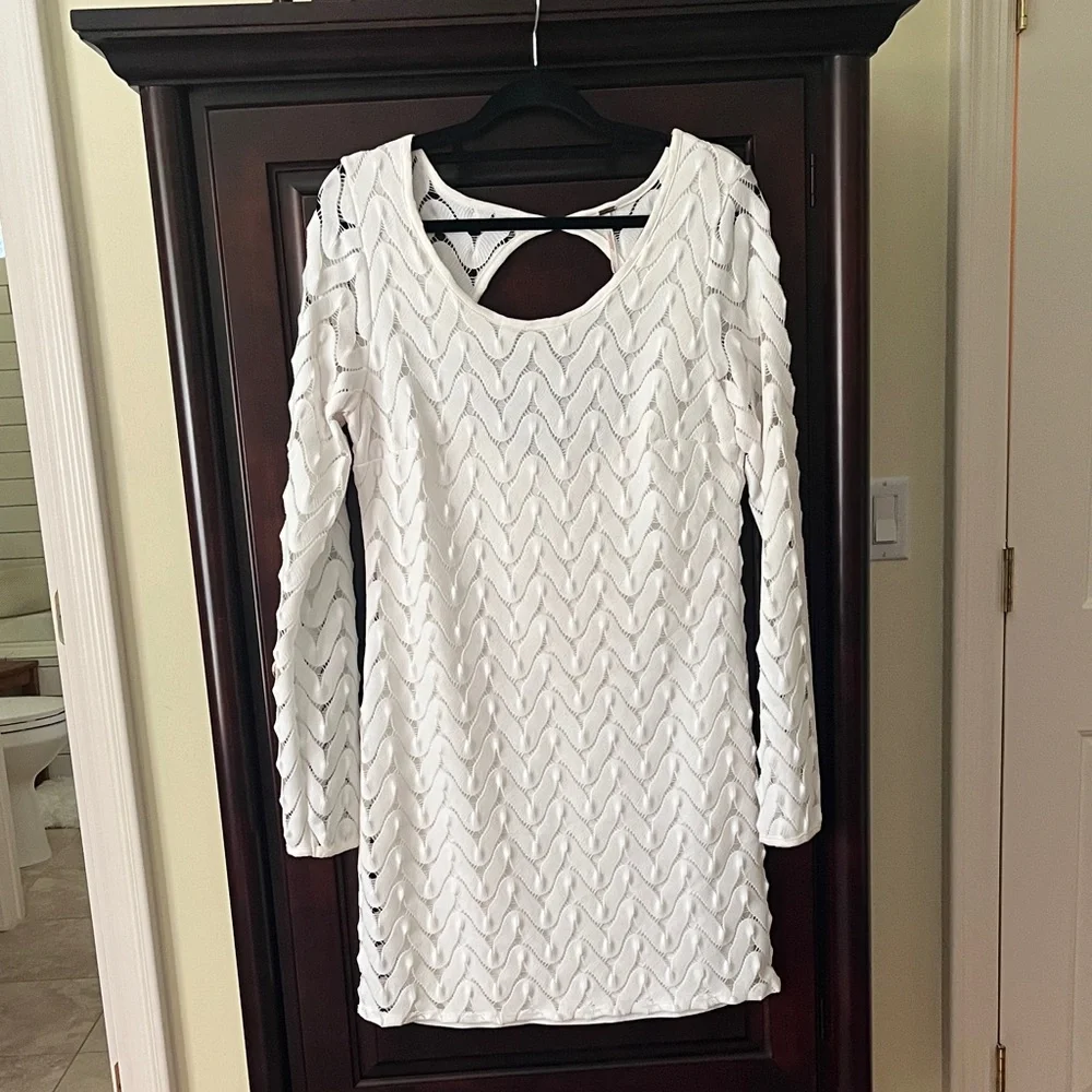 Free People Wild Thing Zig Zag Crochet Keyhole Mini Dress in creamy white - Picture 1 of 7